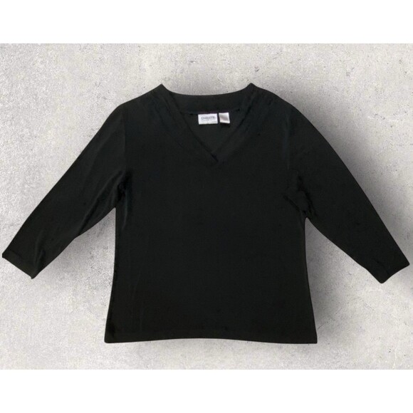 Chico's Tops - Chicos Travelers Womens Tunic Top Size 2 (US L/12) Black Stretch Blouse 3/4 Slv